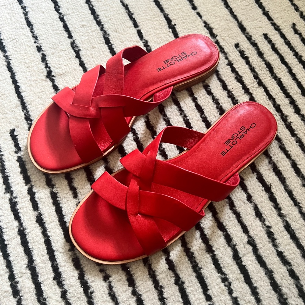 Charlotte Stone Red Leather Sandals